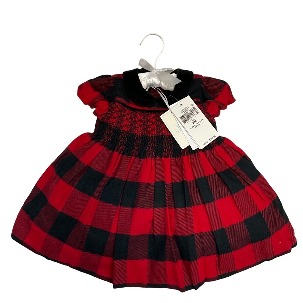 $250 Ralph Lauren Baby Girls Holiday Plaid Flannel Dress and Size 3 Months